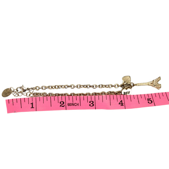 Claires Gold Tone Eiffel Tower BFF Heart Charm Bracelet Adjustable Lobster Clasp - Picture 7 of 7